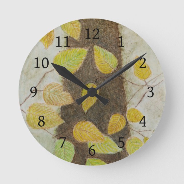 Buche-Blätter Runde Wanduhr (Vorderseite)