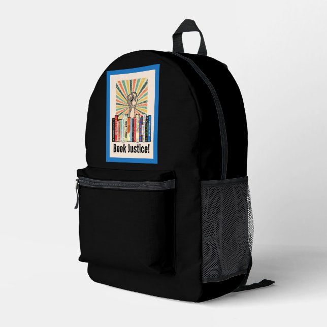 Buche Gerechtigkeit! Bedruckter Rucksack (Rückseitige Ecke Rechts)