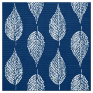 Buchen-Blatt-Kreide-Druck, Kobalt-Blau und Weiß Stoff