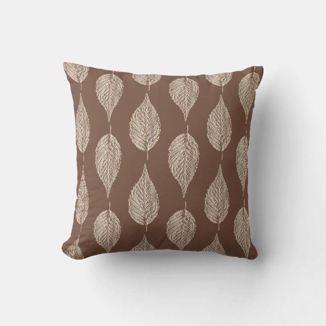 Buchen-Blatt-Kreide-Druck, Taupe TAN und Creme Kissen (Vorderseite)