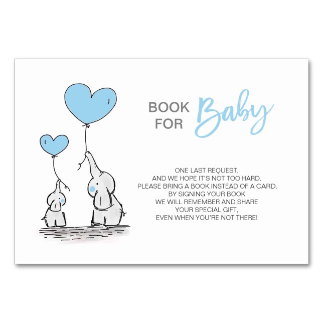 Buchen - Elephant Blue BOY Baby Dusche Tischnummer (Vorderseite)