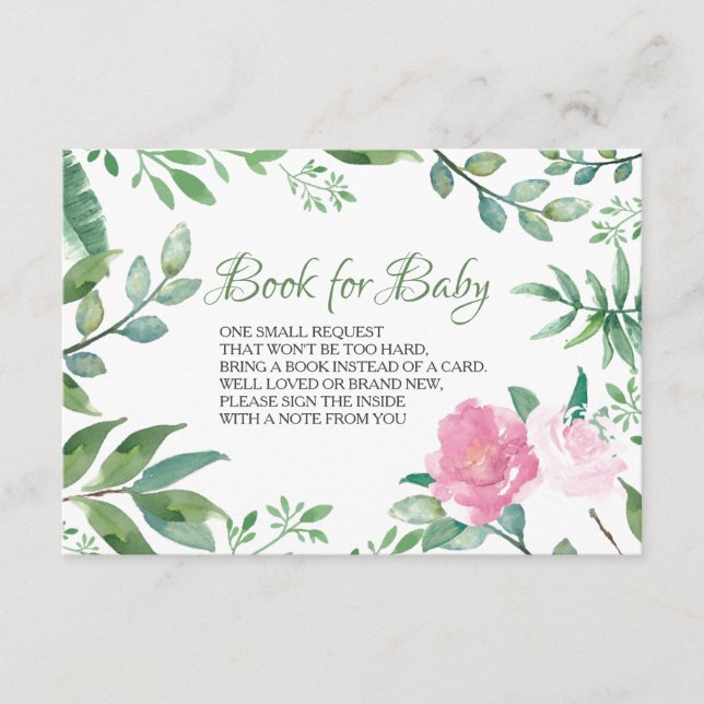 Buchen für Baby Insert Card, Greenery Pink Rose (Vorderseite)