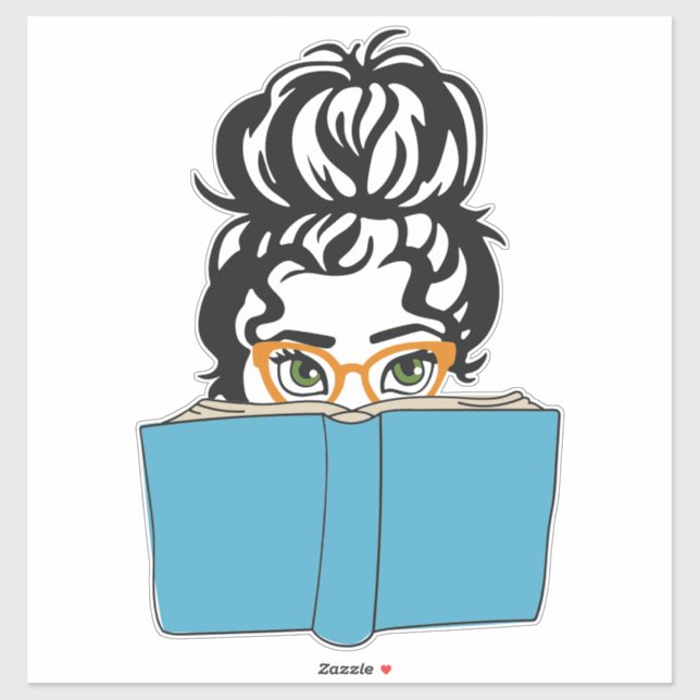 Buchen Sie Babe mit Messy Bun und Brille Aufkleber (Blatt)
