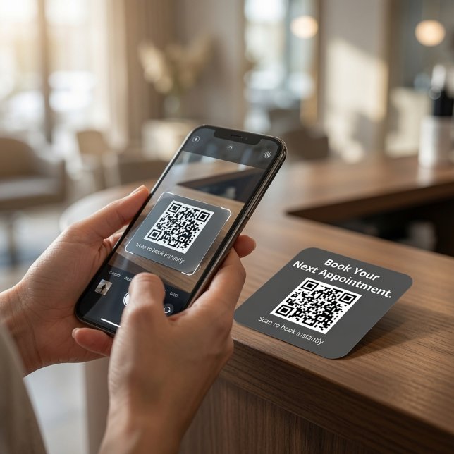 Buchen Sie Ihren nächsten Termin QR-Code Benutzerd Quadratischer Aufkleber (Von Creator hochgeladen)