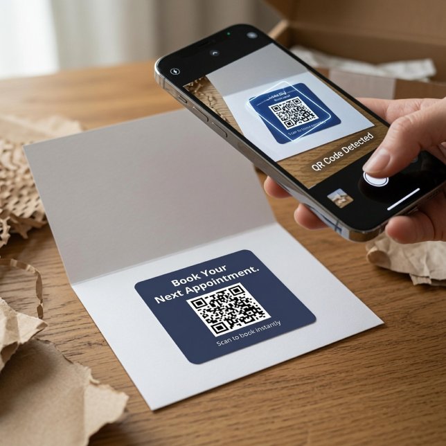 Buchen Sie Ihren nächsten Termin QR-Code  Quadratischer Aufkleber (Von Creator hochgeladen)