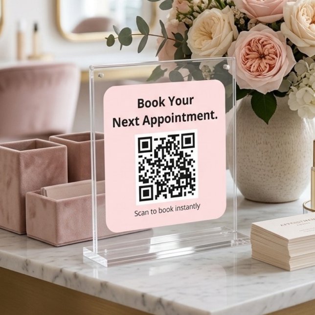 Buchen Sie Ihren nächsten Termin QR-Code Rosa Aufk Quadratischer Aufkleber (Von Creator hochgeladen)