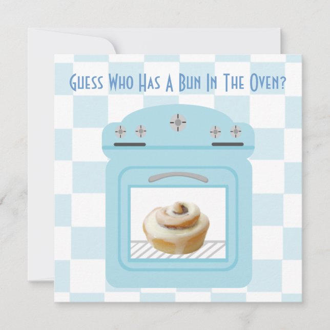 Buchen Sie in der Oven Baby Boy Blue Baby Dusche Einladung (Vorderseite)