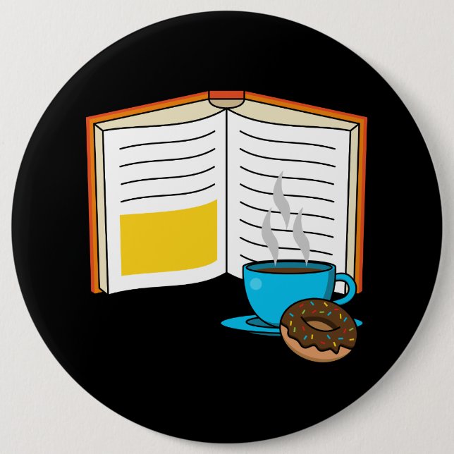 Buchen Sie Kaffee und Donut Cartoon Button (Vorderseite)