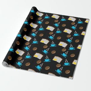 Buchen Sie Kaffee und Donut Cartoon Geschenkpapier