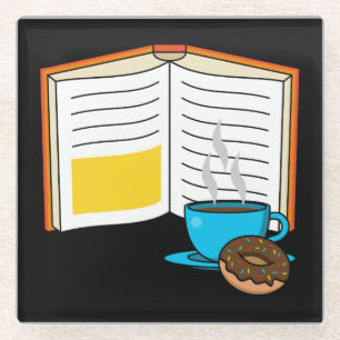 Buchen Sie Kaffee und Donut Cartoon Glasuntersetzer