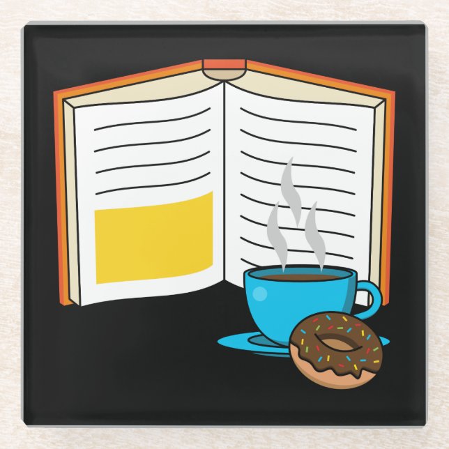 Buchen Sie Kaffee und Donut Cartoon Glasuntersetzer (Vorderseite)