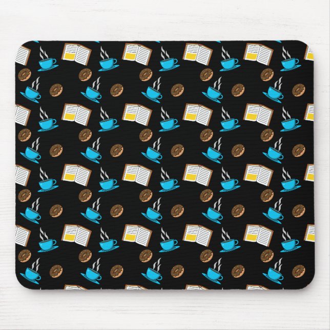 Buchen Sie Kaffee und Donut Cartoon Mousepad (Vorne)