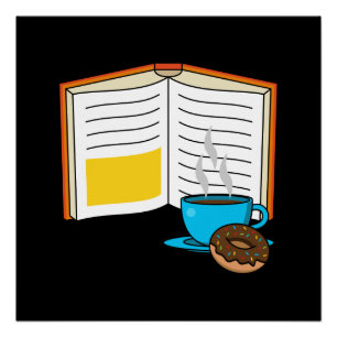 Buchen Sie Kaffee und Donut Cartoon Poster