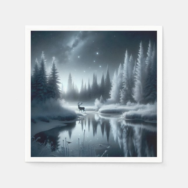 Buchen Sie nachts in einem Winter River Serviette (Vorderseite)