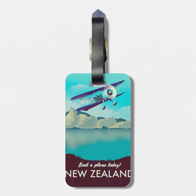 Buchen Sie noch heute ein Flugzeug! Neuseeland Gepäckanhänger (Rückseite vertikal)