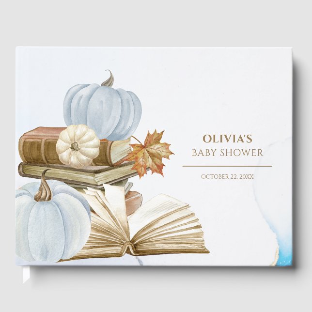 Buchen Sie Theme Pumpkin Baby Shower Blue Guest Bo Gästebuch (Vorderseite)