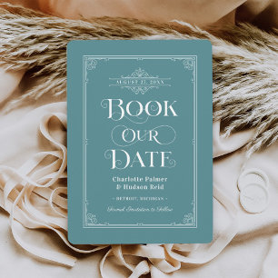 Buchen Sie unser Datum Mute Aqua Vintag Cover Hoch Save The Date