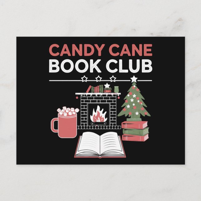Buchen Sie Weihnachts Candy Cane Book Club Buchen Postkarte (Vorderseite)