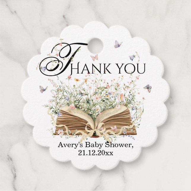 Buchen Sie Wildblume ein neues Kapitel Babydusche  Geschenkanhänger (Vorderseite)