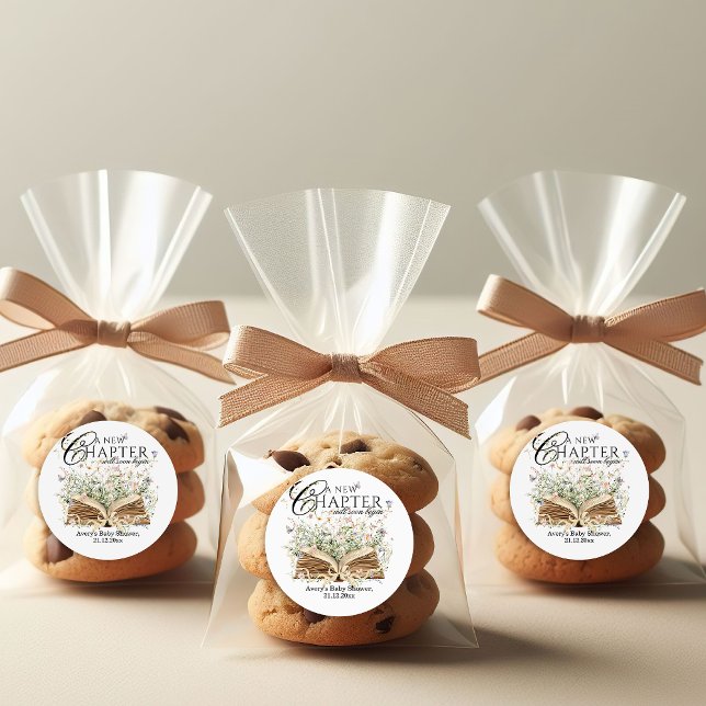 Buchen Sie Wildblume ein neues Kapitel Babydusche  Runder Aufkleber (Von Creator hochgeladen)