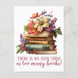 Buchen Sie zu viele Bücher mit Blumenmuster Postkarte