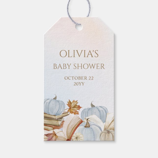 Buchen Theme Blue Pumpkin Baby Dusche Gefallen Geschenkanhänger (Vorderseite)