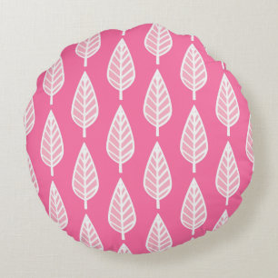 Buchenblatt-Muster - heißes Pink und Weiß Rundes Kissen