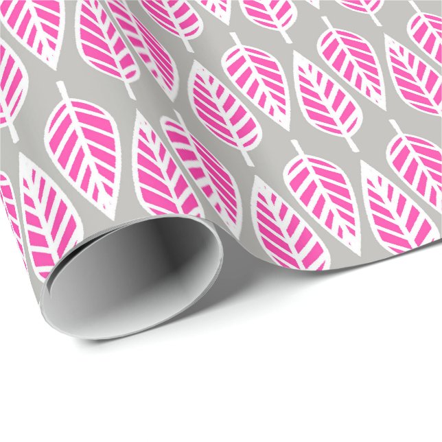 Buchenblattmuster - Fuchsienrosa und -silber Geschenkpapier (Rolleneckpunkt)
