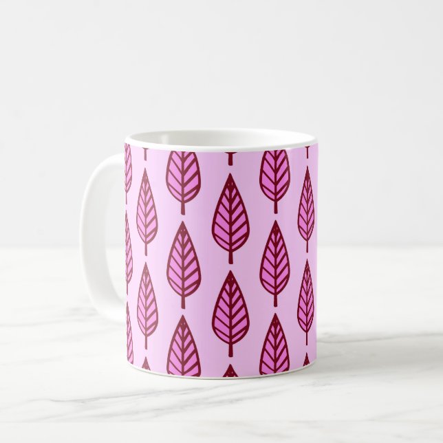 Buchenblattmuster - Rosa und Bordeaux Kaffeetasse (Vorderseite Links)