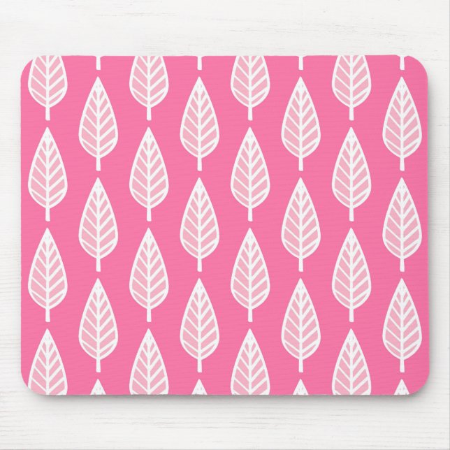 Buchenblattmuster - Rosa und weiß, blütig Mousepad (Vorne)
