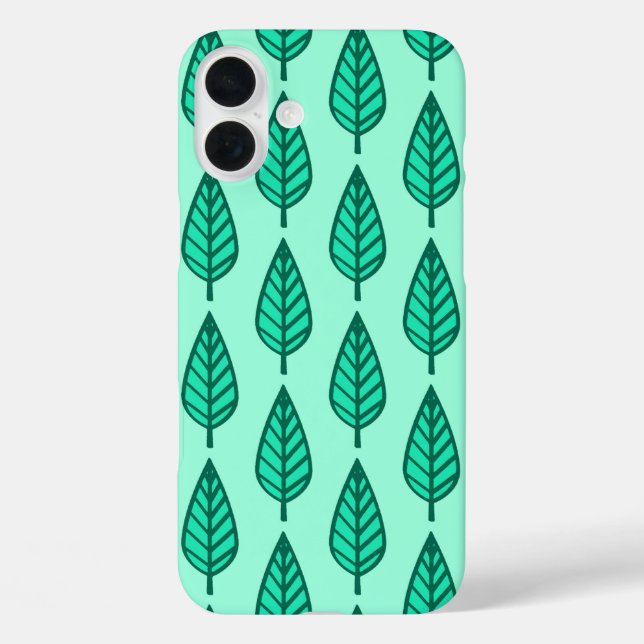 Buchenblattmuster - Türkis und Aqua iPhone 16 Plus Hülle (Rückseite)