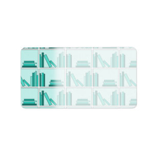 Bücher auf Regal. Entwurf in aquamarinem und im Adressaufkleber