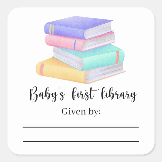 Bücher - Babydusche Buchzeichen, Babybücher Quadratischer Aufkleber (Vorderseite)
