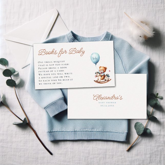 Bücher bitten um Vorwartung Rocking Boy Baby Dusch Begleitkarte (bearly wait books for baby card teddy bear rocking chair watercolor cute adorable character)