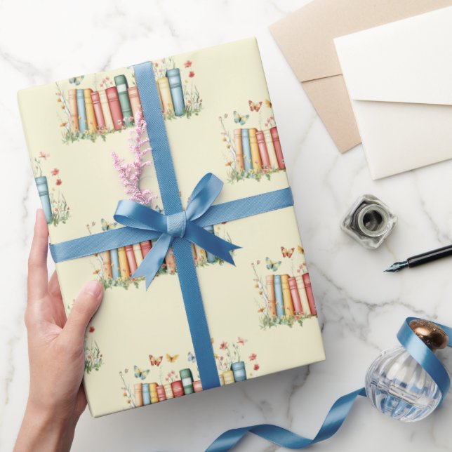 Bücher, Blume, Schmetterling Geschenkpapier (Schenken)