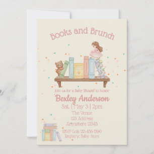 Bücher & Brunch Rosa Babyparty Einladung