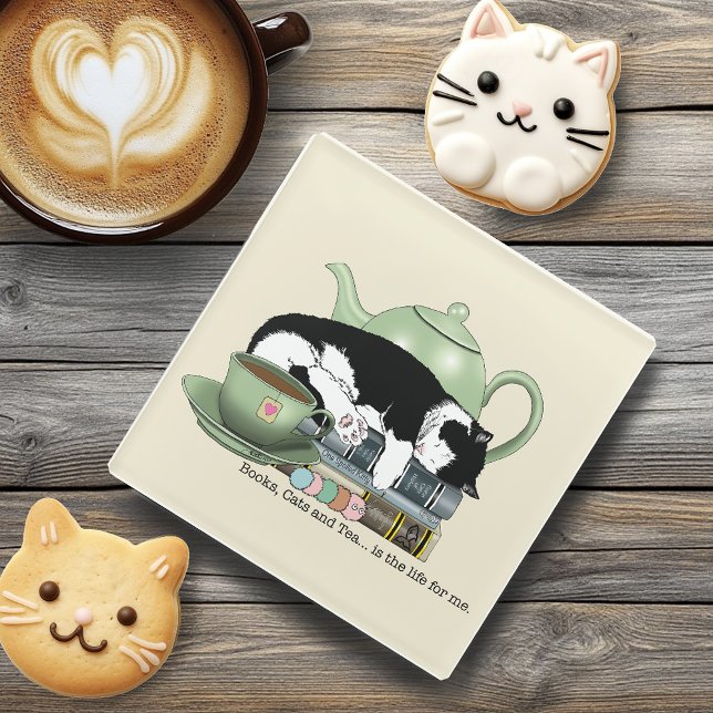 Bücher Cat Tee Niedlich Glasuntersetzer (Von Creator hochgeladen)
