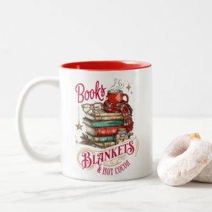 Bücher, Decken und heiße Schokolade  Zweifarbige Tasse