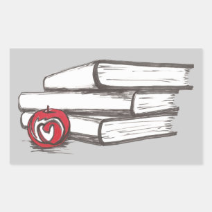 Bücher + Ein Apfel Anpassbar Rechteckiger Aufkleber