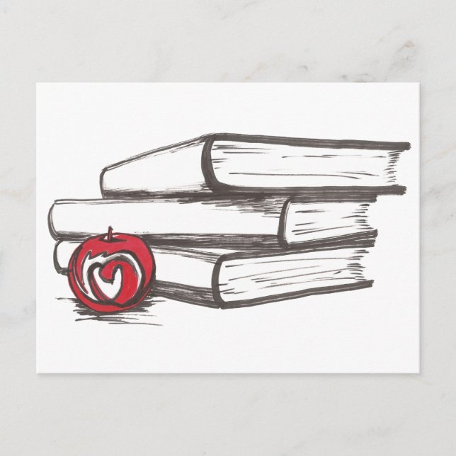 Bücher + Ein Apfel | Postkarte | Anpassbar (Vorderseite)