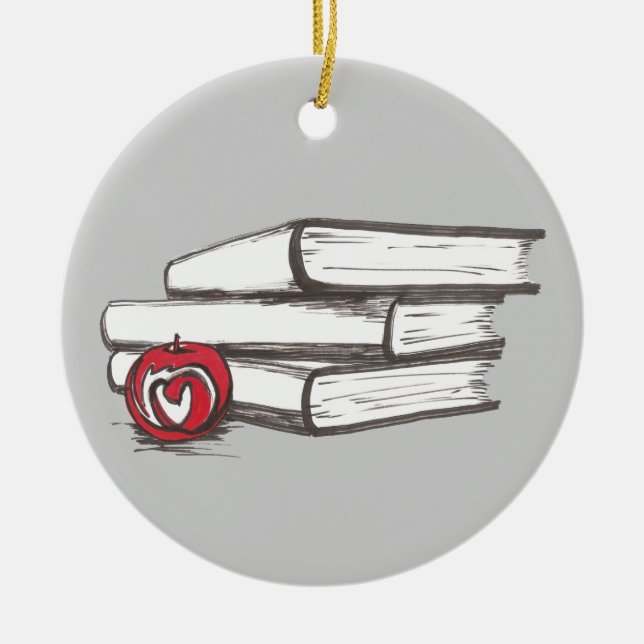 Bücher + Eine kundengerechte Bücherwurm-Verzierung Keramik Ornament (Vorne)