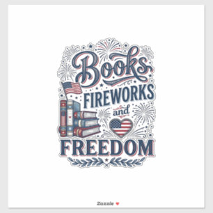 Bücher Feuerwerk und Freiheit Patriotischer Leser- Aufkleber