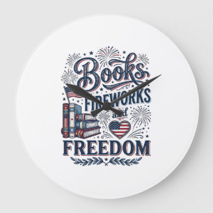 Bücher Feuerwerk und Freiheit Patriotischer Leser- Große Wanduhr