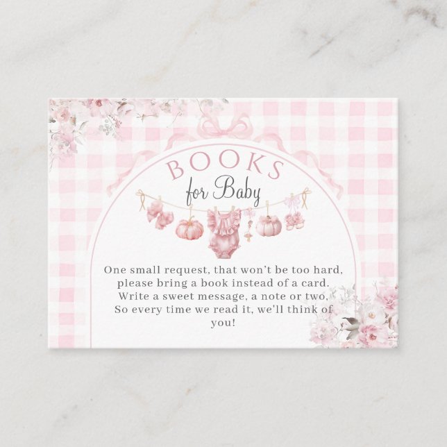 Bücher Floral Bow Pink Pumpkin Girl Babydusche Begleitkarte (Vorderseite)