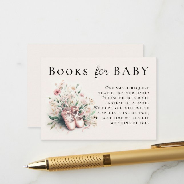 Bücher für Baby Ballerina Schuhe Rosa Wildblumen Begleitkarte (Vorderseite/Rückseite Beispiel)