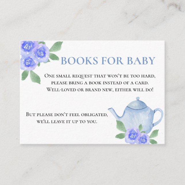 Bücher für Baby Blue Floral Teapot Babydusche Begleitkarte (Vorderseite)