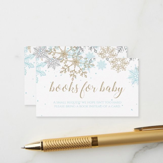 Bücher für Baby Blue Gold Snowflake Umschließungsk Begleitkarte (Vorderseite/Rückseite Beispiel)