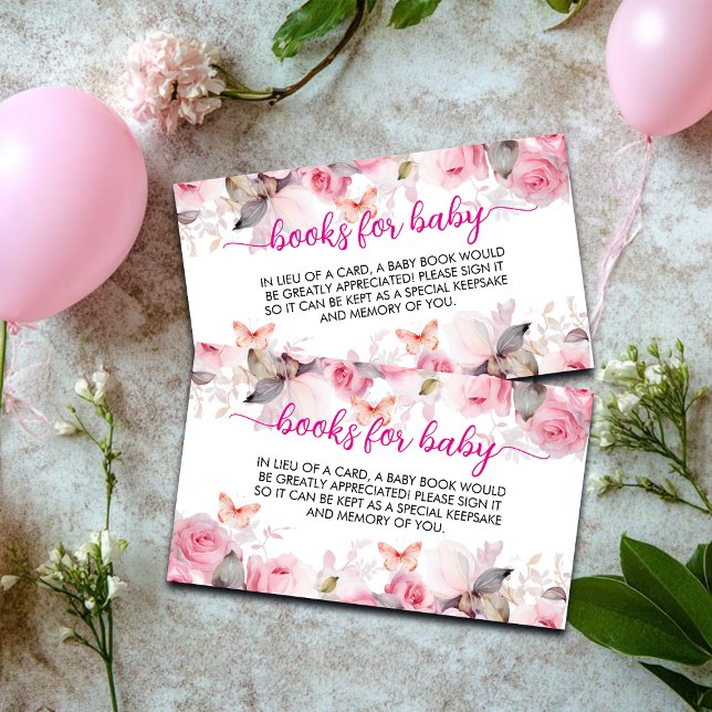 Bücher für Baby Blush Rose Babydusche Begleitkarte (Von Creator hochgeladen)