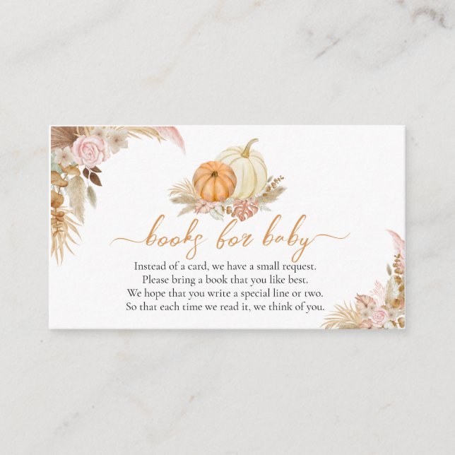 Bücher für Baby Boho Floral Pumpkin Baby Dusche Begleitkarte (Vorderseite)