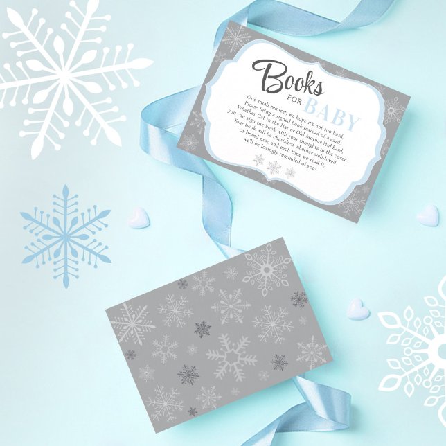 Bücher für Baby Boy Blue & Gray Snowflake Winter Begleitkarte (Books for Baby boy poem enclosure / insert card, blue gray, Baby It's Cold Outside, Snowflake Invite)